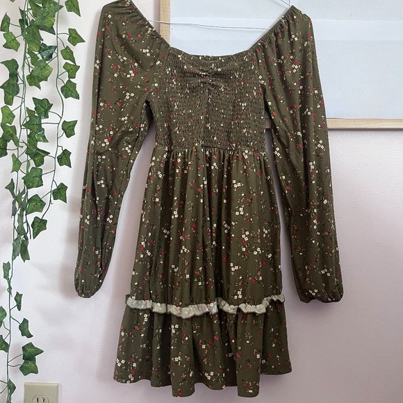 Women's Green Floral Mini Dress, size S - Picture 2 of 5